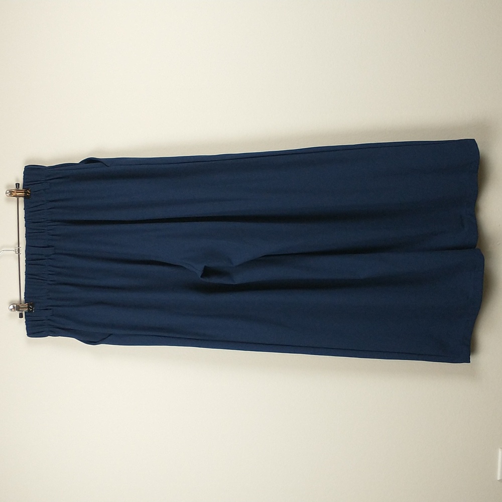 NEW HALARA Flex High Waist Plicated Waffle Knit Wide Leg Pants Large Petite Navy - Picture 7 of 12